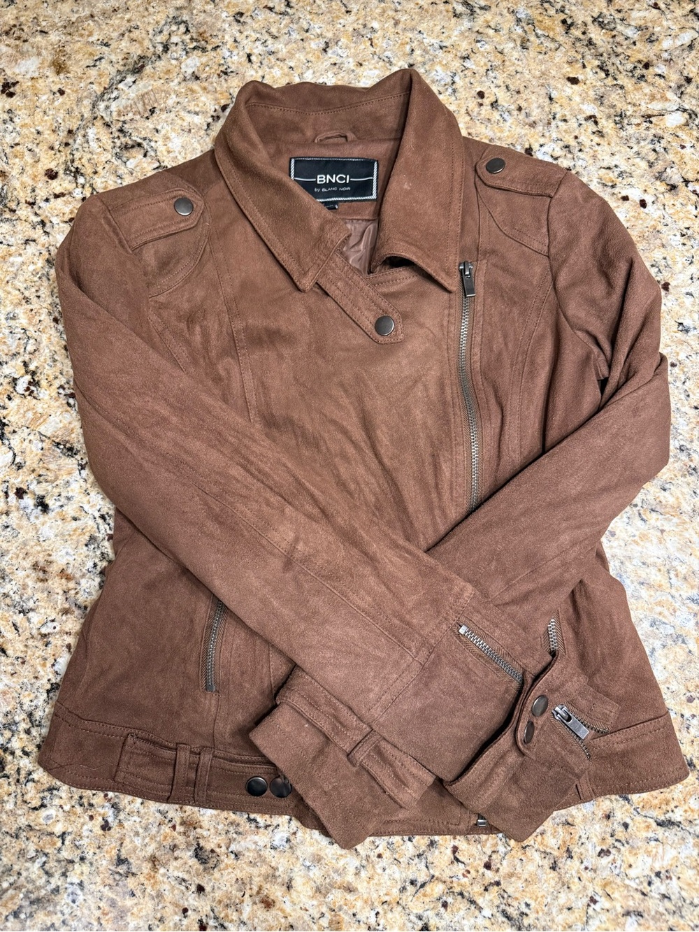 Women’s BNCI by Blanc Noir Faux Suede Asymmetric Moto Biker Jacket size SMALL